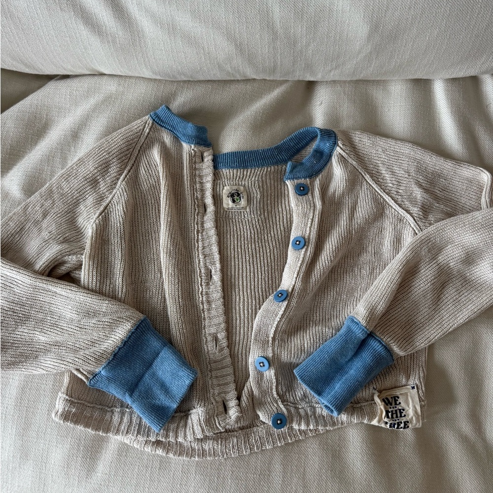 We The Free Beige and Blue Button Down Shirt